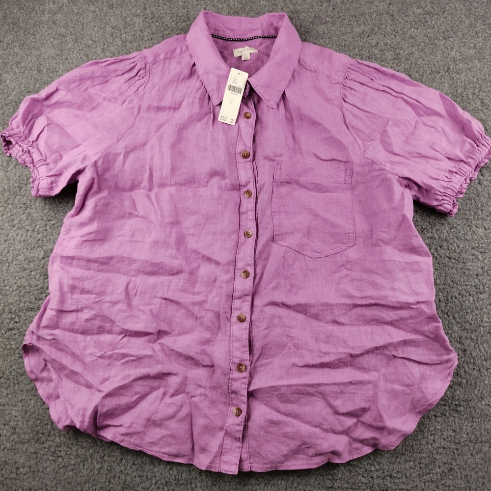 Pilcro Linen Shirt Womens Large Orchid Short Puff Sleeve Button Up NWT